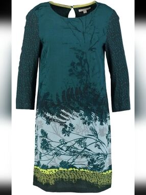 White Stuff Sycamore Teal Floral Border Shift Dress - Women's Size US 14